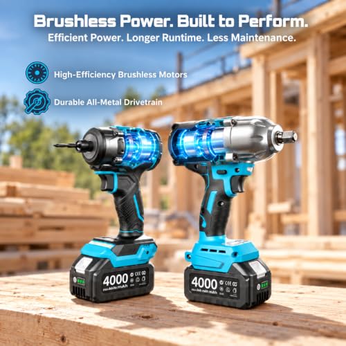 Seesii Impact Wrench & Impact Driver Combo Kit for Auto Repair & Home DIY - color: 665 Ft-lbs / 2x Battery / Impact Driver