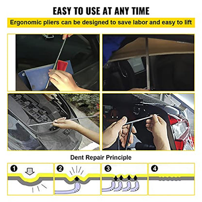 VEVOR Rods Dent Removal Kit, 21 Pcs Paintless Dent Repair Rods, Stainless Steel Dent Rods, Whale Tail Dent Repair Tools, Professional Hail Dent Removal Tool For Minor Dents, Door Dings And Hail Damage - size: 21pcs
