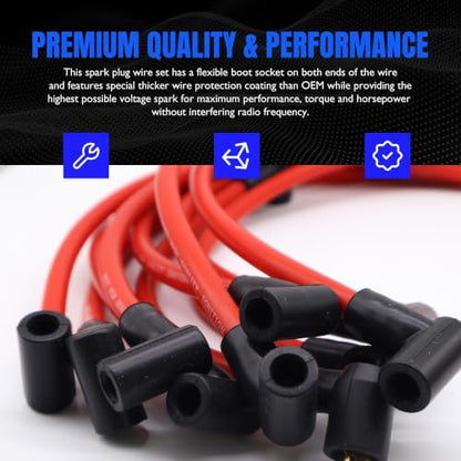 M12259C301 9PCS New Red 10.5mm Racing Spark Plug Wires Set - style: M12259C301