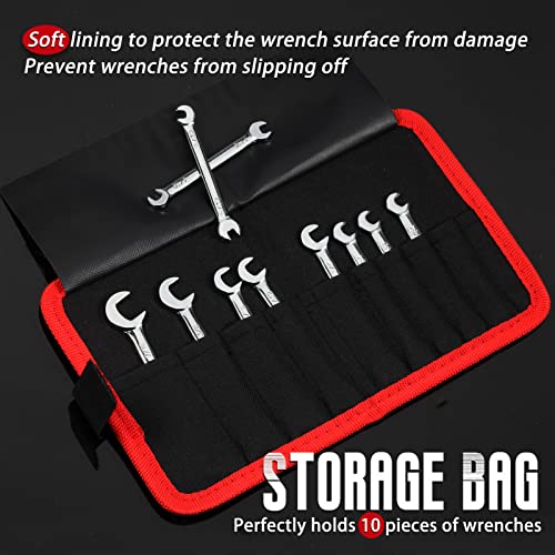 Mini Double Open End Wrench Set SAE 10 Pcs 5/32" to 7/16" with Portable Storage Pouches Mirror Chrome Finish Super Thin Open Ended Spanner Double Angle Head for Small Fasteners - style: SAE (Double Open End)