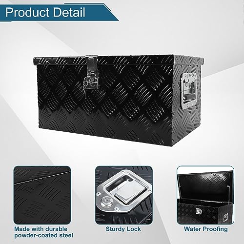 20 X 12 X 9.45 Inch Black Aluminum 5 Bar Tread Tool Box Truck Car Outdoor Trailer Pickup Underbody Toolbox, RV Storage Organizer, Underbed Tools Organizer With Lock & Keys