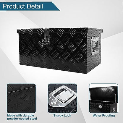 20 X 12 X 9.45 Inch Black Aluminum 5 Bar Tread Tool Box Truck Car Outdoor Trailer Pickup Underbody Toolbox, RV Storage Organizer, Underbed Tools Organizer With Lock & Keys
