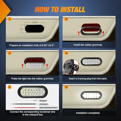 Nilight 6" Oval Trailer Tail Light 2PCS White 24LED Reverse Lights - color: 2Pcs White 24Led Lights