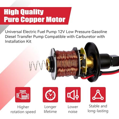 Electric Fuel Pump 12V Electric Transfer for Universal Low Pressure Gas Diesel Fuel Pump 3-6psi HEP-02A For Lawn Mower Carburetor Cars Trucks Boats - size: 3-6 PSI HEP-02A