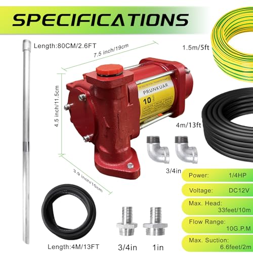 10GPM 12V Fuel Transfer Pump with Manual Nozzle, Particulate Filter，Cast Iron Heavy Duty for Gasoline Diesel Kerosene Biodiesel