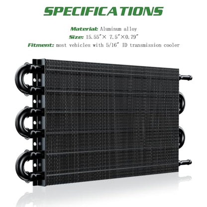 Universal 5/16" Transmission Oil Cooler Kit, Aluminium alloy 6 Pass Tube and Fin Oil Cooler Kit with Hose Mounting Kit, Black - color: Black, size: 6 Pass