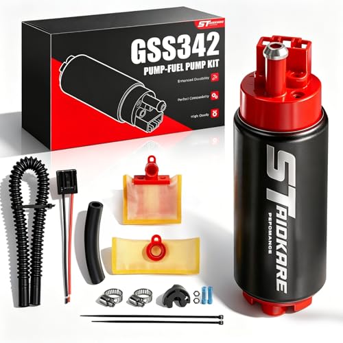 ST 340LPH High Performance In-Tank Electric Fuel Pump Kit Replacement for Walbro GSS342 F90000267 F90000285, High Flow EFI Fuel Pump Assembly for Car