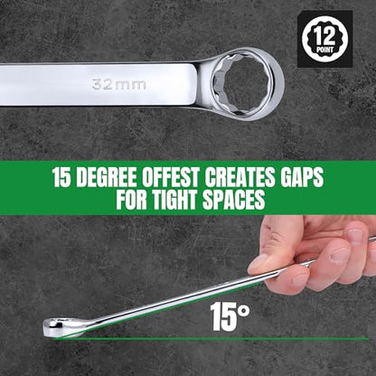 SK Combination Wrench Set, Metric 6 to 32mm, SAE 1/4" to 1-1/4", 42-Piece - size: Metric & SAE 6 to 32 mm