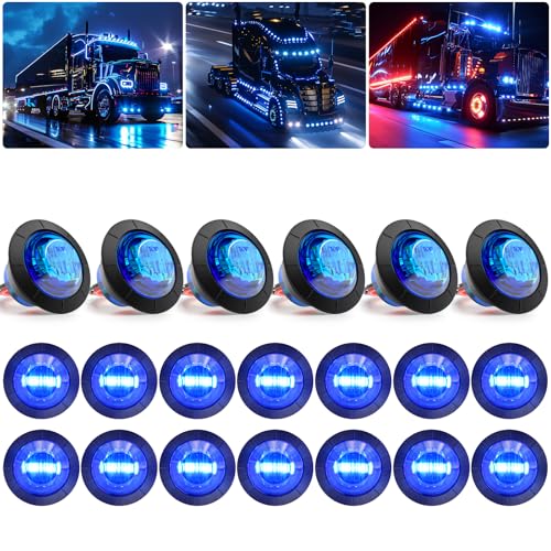 PSEQT 20Pcs 3/4" Strobe Flash+Steady Marker Lights Dual Function Blue LED Trailer Side Clearance Tail Round Lights 12V Bumper Grille Warning Waterproof Lamp for Trailer Truck Bus ATV UTV Van RV - color: Blue