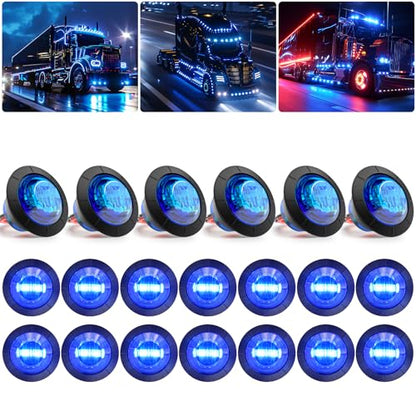 PSEQT 20Pcs 3/4" Strobe Flash+Steady Marker Lights Dual Function Blue LED Trailer Side Clearance Tail Round Lights 12V Bumper Grille Warning Waterproof Lamp for Trailer Truck Bus ATV UTV Van RV - color: Blue