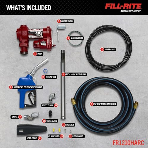 Fill-Rite FR1210HARC 12V 15 GPM Fuel Transfer Pump with Arctic, Cold Weather, Package | Gasoline, Diesel, Kerosene, Ethanol & Methanol Blends & Biodiesel - style: Arctic Package