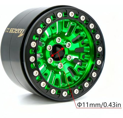 198g Super Heavy Duty 2.2 Beadlock Wheel Rims for 1/10 RC Crawle (Green Black) - color: Green Black