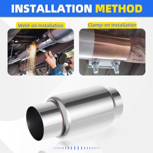 3" Inlet Exhaust Resonator, 3" Inlet/Outlet 9" Overall Length Exhaust Resonator Muffler, Straight Through Stainless Steel Muffler - size: 3" Inlet 9" Overall Length (6'' Body Length)