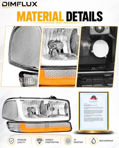 LED DRL Headlights Fit 1999-2007 GMC Sierra 1500/2001-2007 GMC Sierra 1500HD 2500HD 3500 (Only Fits 07 Classic Models,Not Fit All Denali Trims), Fit 99-06 Yukon Chrome Housing Clear Reflector - color: Chrome Housing Clear Reflector