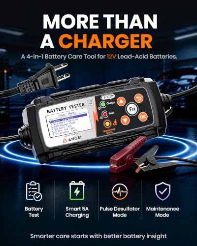 ANCEL BT521 12V Lead-Acid Battery Tester & Charger, 5A Smart Maintainer