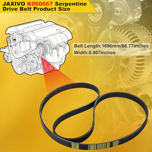 K060667 Serpentine Belt V-Ribbed Drive Belt for 14-18 328d xDrive 2.0L,14-18 X5 xDrive 35d 3.0L,11-12 Mustang GT 5.0L,13-18 Santa Fe 3.3L,03-08 Tiburon 2.7L Replace 6PK1696 - size: 6PK1696-1696mm