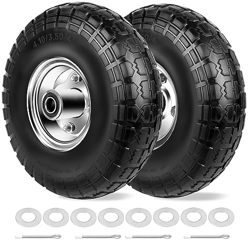 4.10/3.50-4 Tires and Wheels Flat Free 10 Inch Solid Tires Replacement with 5/8" Axle Bore Hole, 8 Spacers 4 Pins, for Cart, Garden Wagon, Wheelbarrow, Hand Truck, Trolley, Lawn Mower, 2P - color: Silver, size: 10" - 2P