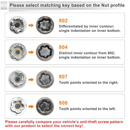 Wheel Lock Lugnut for Jeep Compass #802 Anti-theft Screw Nut Removal Key Socket 1pc - size: 802
