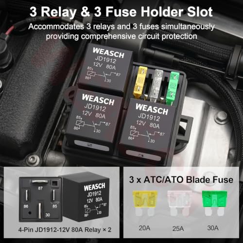 12V 3 Way Pre-Wired Fuse Relay Box Kit with 3 x 4-Pin 80A Relays - size: 80A 3 Relay 3 Fuses, style: Pre-Wired