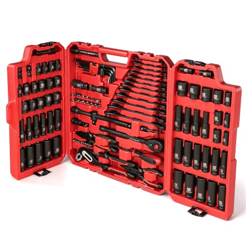LLNDEI 112Pcs Mechanics Tool Set, 1/2" Drive Ratchet Wrench Tool Set - size: 1/2" 112pcs SAE & Metric 6/12 Point