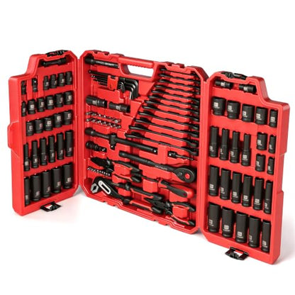 LLNDEI 112Pcs Mechanics Tool Set, 1/2" Drive Ratchet Wrench Tool Set - size: 1/2" 112pcs SAE & Metric 6/12 Point