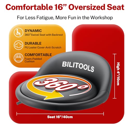 BILITOOLS Rolling Shop Stool with Wheels, Adjustable Mechanic Seat