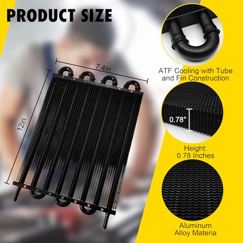 Transmission Oil Cooler 8 Rows 5/16" Aluminium 8 Pass Tube and Fin Cooler Kit with Radiator Hose Mounting Universal Cooler Kit for Ford, Chevrolet, Dodge Ram