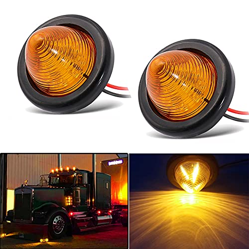 2Pcs 2in Amber Beehive Cone Light Round Side Marker Light Rear Tracking Light Clearance Light Waterproof 7 Diodes Sealed Peterbilt Bullet Marker lights for Truck Trailer Van Pickup Bus RV SUV - color: Yellow