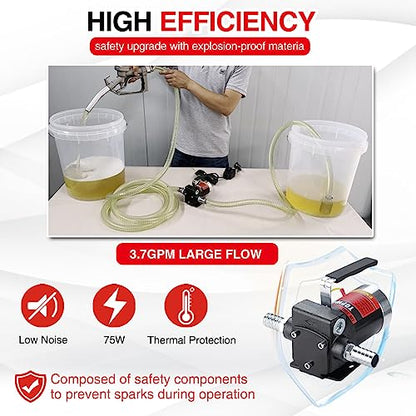 TOPWAY 12V DC Gasoline Fuel Pump Kit, Self-priming Oil Transfer Pump with Handle, Reversible Pumping, Overheat Protection, Explosion-Proof, Oil Hose, Nozzle for Gasoline Fuel Diesel Kerosene Removal - style: 12V 3.7GPM KIT