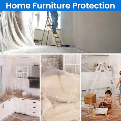 TAPEBEAR Pre-Taped Masking Film 9feet x 90feet Plastic Cover for Painting - size: 2600mm x 27m