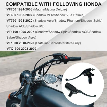 Left & Right Brake Master Cylinder Clutch Levers Compatible with Honda VT600 VT750 VF750 VT1100 VT1300 VTX1300 Part # 45510-MFR-305 53172-MR1-000 53178-MAH-000 Black - color: Black
