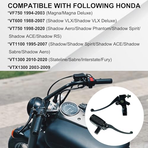 Left & Right Brake Master Cylinder Clutch Levers Compatible with Honda VT600 VT750 VF750 VT1100 VT1300 VTX1300 Part # 45510-MFR-305 53172-MR1-000 53178-MAH-000 Black - color: Black