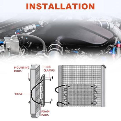 BARTOO 1/2" Transmission Cooler, Aluminium alloy 16 Pass Tube and Fin Universal Oil Cooler Kit Air Compressor Aftercooler (Sliver) - color: Sliver, size: 16 Pass