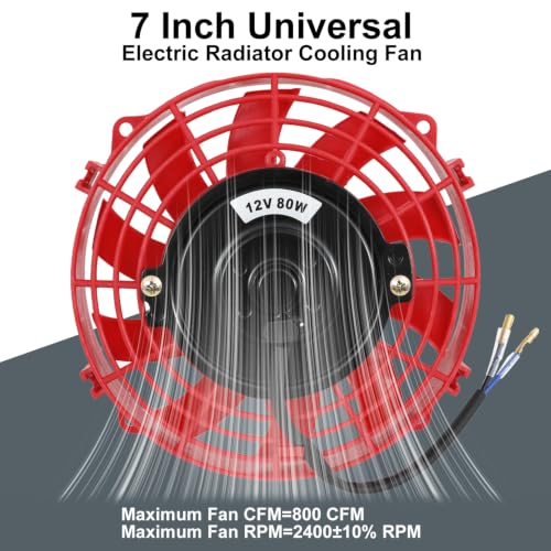 7" inch Slim Fan Push Pull Electric Radiator Cooling Fans 12V Mount Kit Unversal Red - color: Red, size: 7 Inch