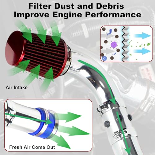 76mm Cold Air Intake Kit, Red/Silver Aluminum