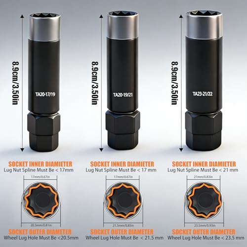 10 Spline Lug Nut Socket, Dual Hex 17mm & 19mm for Truck SUV