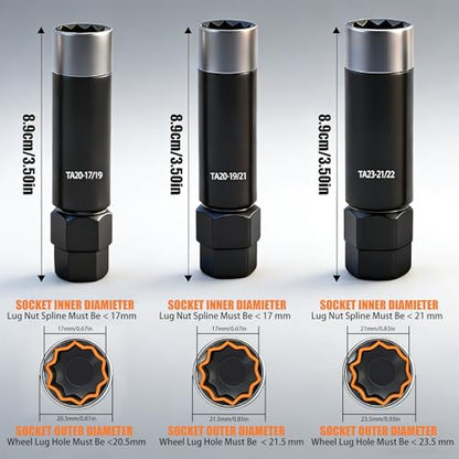 10 Spline Lug Nut Socket, Dual Hex 17mm & 19mm for Truck SUV