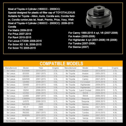 3mirrors 2Pcs Oil Filter Wrench Set, Aluminum Oil Filter Cap Removal Tool Compatible with ALL Toyota Lexus Scion RAV4 Camry Tundra Highlander with 64mm Cartridge Style Oil Filter System