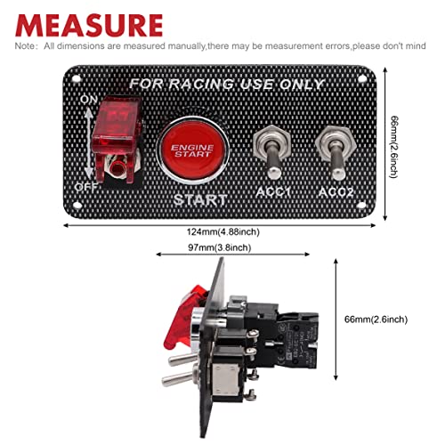 12V 30A 4-in-1 Ignition Panel Kit, Aluminum Alloy Switch Panel with Engine Start Button, Red LED Toggles & Aircraft Cover, Pre-drilled for Racing Car, Boat, RV, Truck - size: 4 Gang