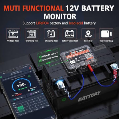 ANCEL BM200 Battery Monitor Bluetooth, 12V Automotive Car Battery Tester - color: Orange