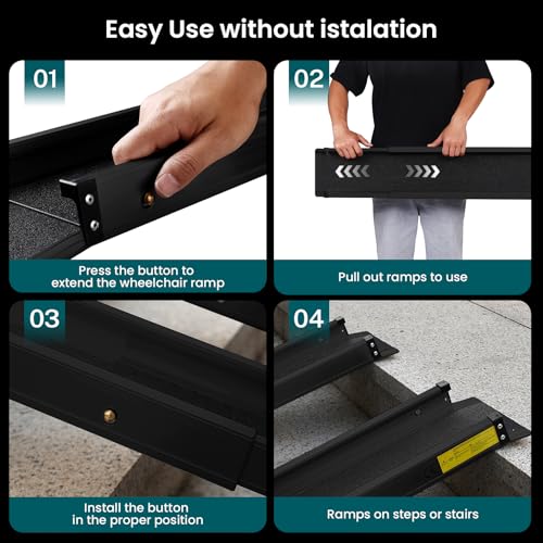 Wheelchair ramp 8FT, Lightweight, Retractable and Portable, can be Used for Wheelchair ramps, Comes with a Handbag-Black - size: 8FT