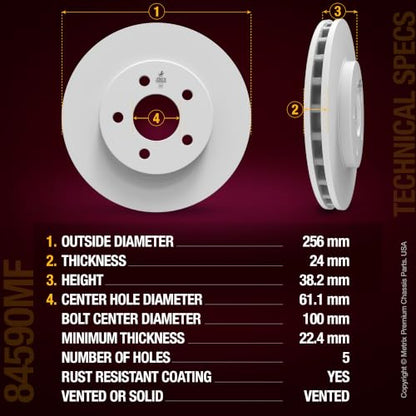 Metrix Premium Chassis Parts - 256 mm Front Coated Vented Disc Brake Rotors - size: 91968MT