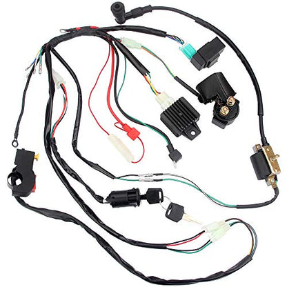 Electric Start Engine Wiring Harness Coil CDI Solenoid Relay for50cc 70cc 110cc 125cc 4 Stroke ATV Pit Quad Dirt Bike Go Kart Scooter Buggy