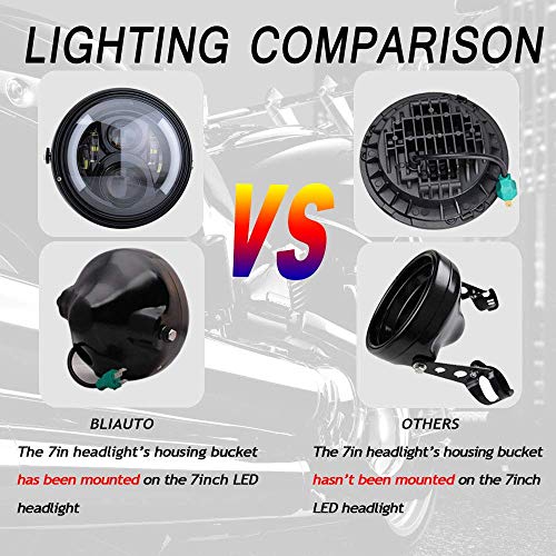7 Inch Round LED Motorcycle Headlight with Housing Bucket Amber Turn Signal Lights & White DRL Angle Eyes for H-arley Yamaha Kawasaki Honda Street Bike Front Headlamp - size: 7 Inch LED Motorcycle Headlight Turn Signal DRL