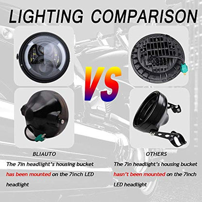 7 Inch Round LED Motorcycle Headlight with Housing Bucket Amber Turn Signal Lights & White DRL Angle Eyes for H-arley Yamaha Kawasaki Honda Street Bike Front Headlamp - size: 7 Inch LED Motorcycle Headlight Turn Signal DRL