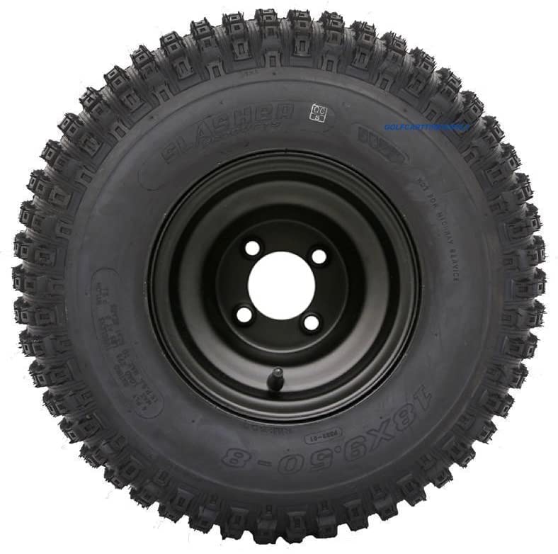 Knobby 18x9.5-8" Golf Cart/ATV Tires on 8" BLACK Steel Wheel-Set of 4