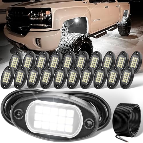 YONEDA White Rock Lights for Trucks, 20 Pods, IP68 Waterproof - color: White, size: 20 Pods(15 LEDs/Pod)