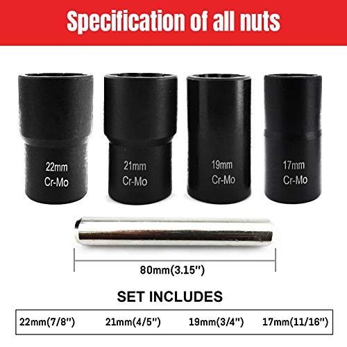 5 PCS 1/2” Twist Socket Set, 6-Point Sockets Nut and Bolt Extractor Tool Kit,Bolt & Stripped Lug Nut Remover Socket Tool for Damaged(17 mm, 19 mm, 21 mm, 22 mm) - color: 5 Pcs-1/2