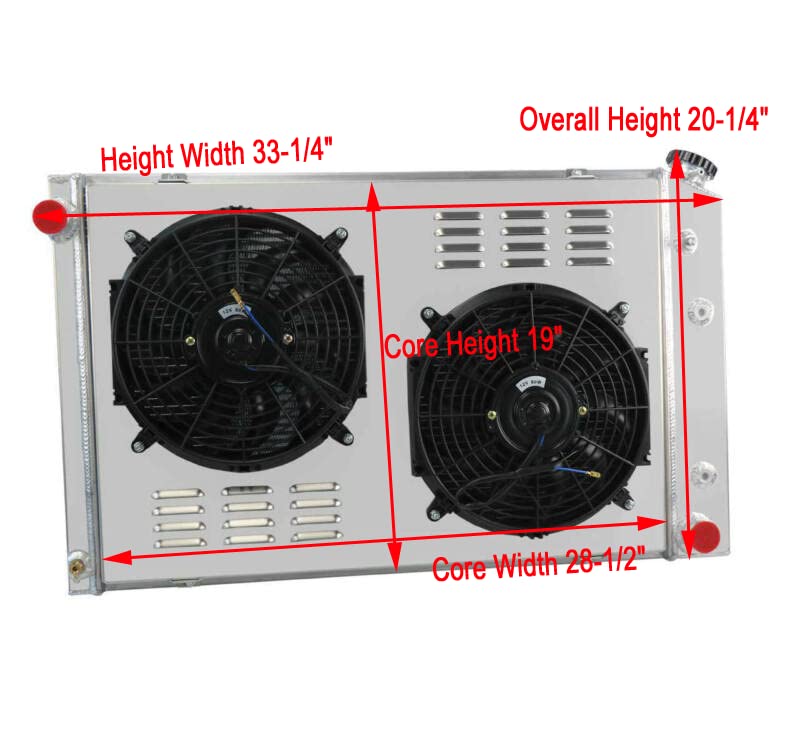 ALLOYWORKS 4 Row Radiator + Shroud + 2 x 12" Fan + Relay Fits 1973-1987 1986 Chevy C10 C20 Pickup Truck K10 K20 K30 P20 P30 R10 R20 R30 R1500 GMC Jimmy V1500 V2500 V3500 Suburban Engine Radiators