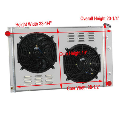 ALLOYWORKS 4 Row Radiator + Shroud + 2 x 12" Fan + Relay Fits 1973-1987 1986 Chevy C10 C20 Pickup Truck K10 K20 K30 P20 P30 R10 R20 R30 R1500 GMC Jimmy V1500 V2500 V3500 Suburban Engine Radiators